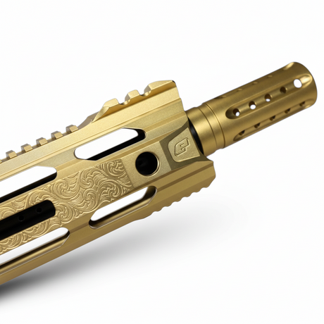 id-paintball Planet Eclipse EMF200 Scroll Markierer mit goldenem M-LOK Handschutz und detaillierter Gravur