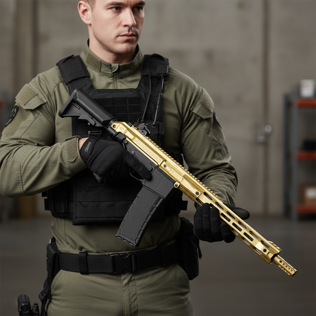 id-paintball Planet Eclipse EMF200 Scroll MagFed Markierer in limitierter Gold-Schwarz-Optik mit M-LOK Handschutz