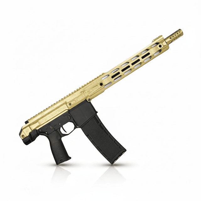 id-paintball Planet Eclipse EMF200 Scroll MagFed Markierer in limitierter Gold-Schwarz-Optik mit M-LOK Handschutz