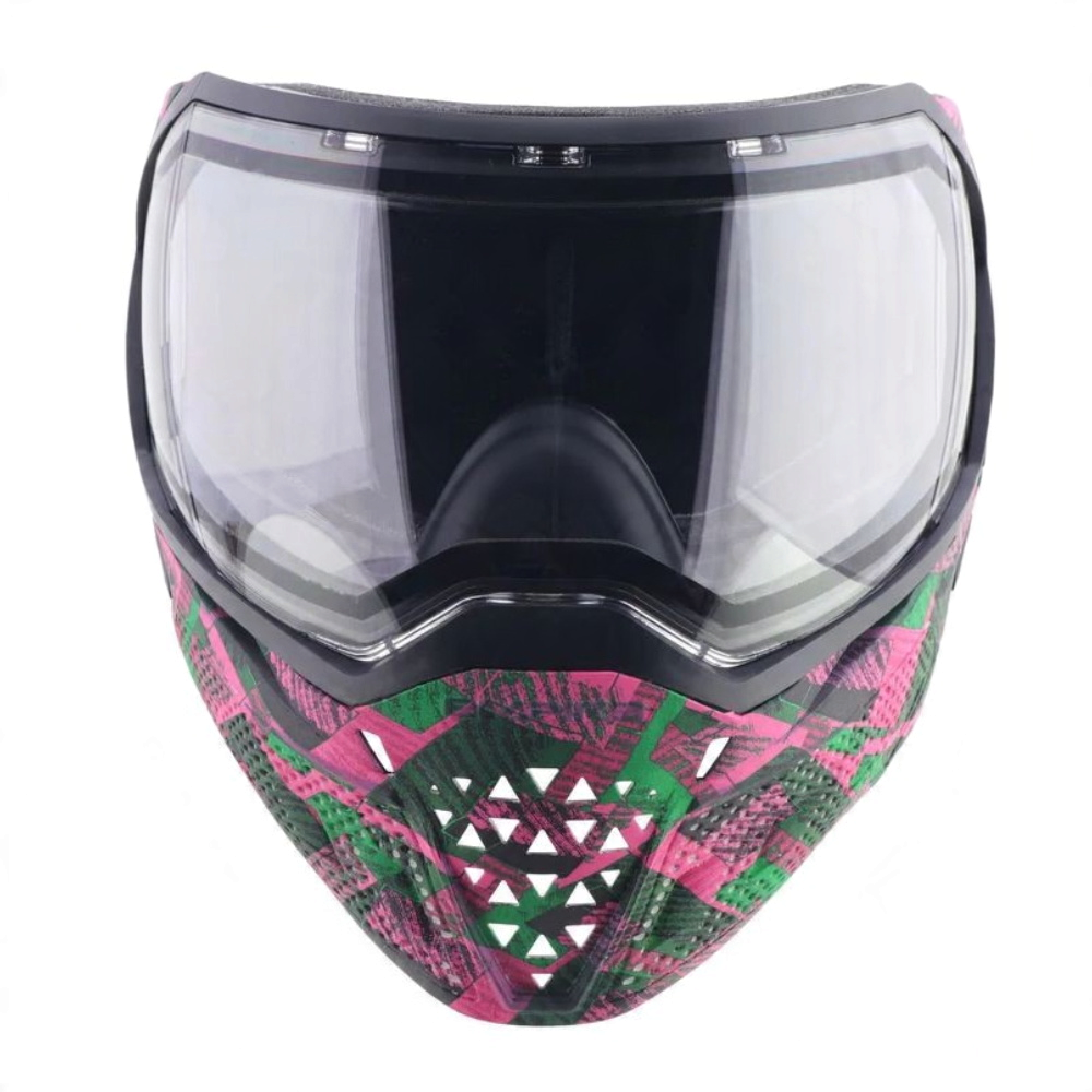 id-paintball Empire EVS Geo Grunge LE Paintball-Maske mit grün-pinkem Tarnmuster und großem Thermal-Sichtfeld