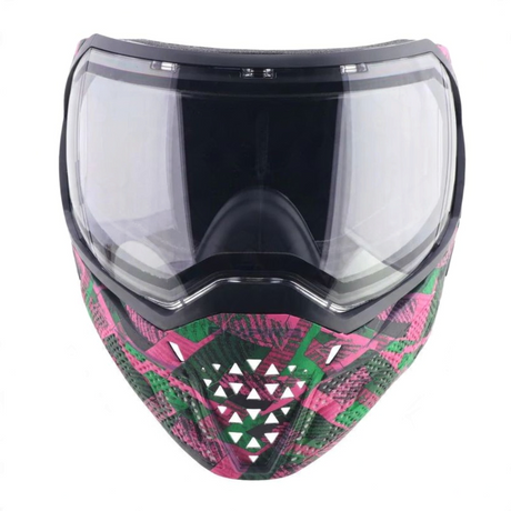 id-paintball Empire EVS Geo Grunge LE Paintball-Maske mit grün-pinkem Tarnmuster und großem Thermal-Sichtfeld