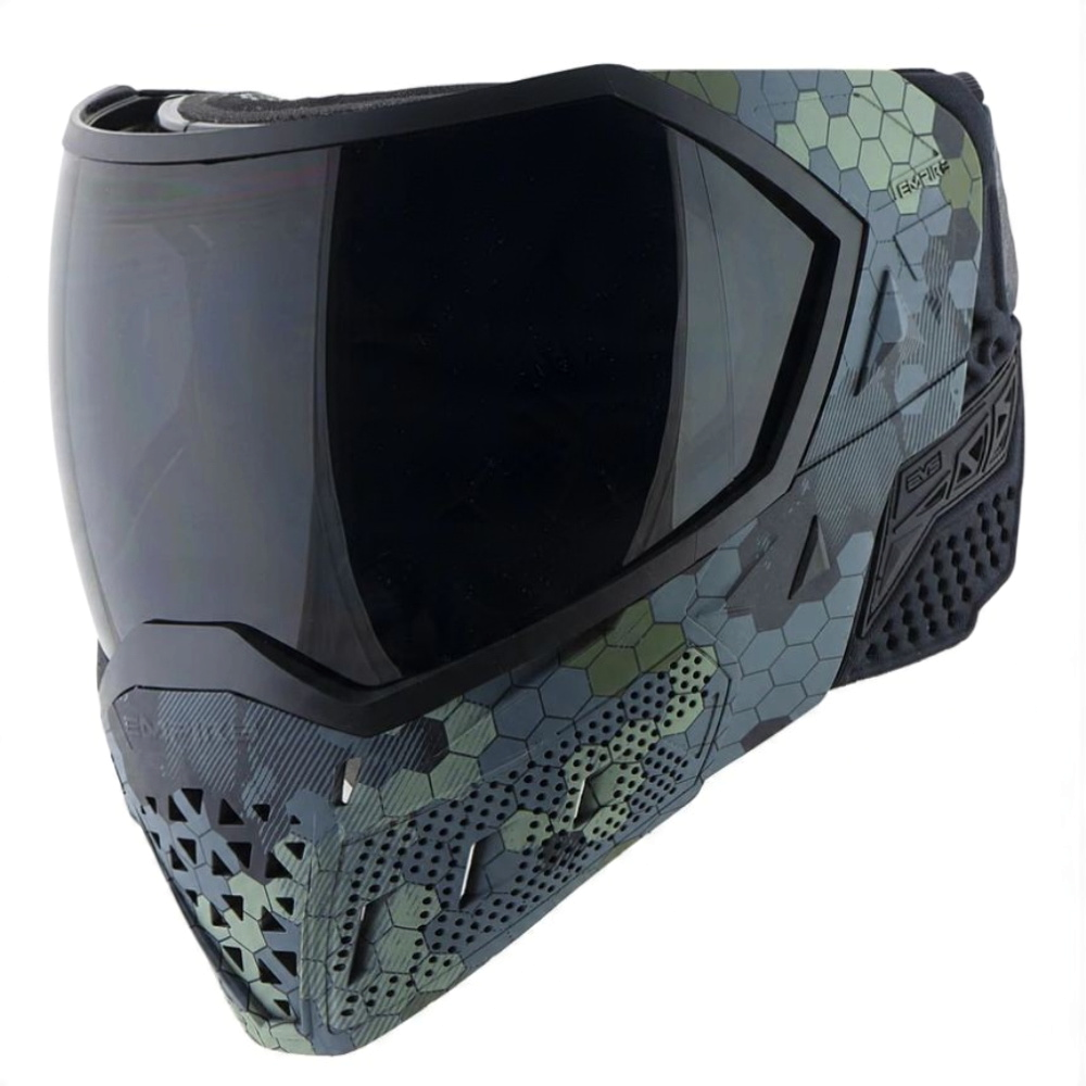 id-paintball Empire EVS Hex Camo Paintball Maske mit getöntem Thermalglas und futuristischem Wabenmuster