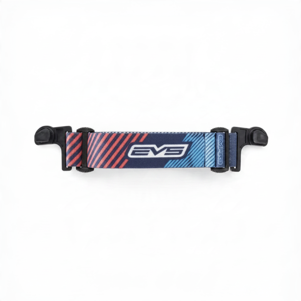 id-paintball Empire EVS Maskenstrap in Blau und Rot mit EVS Logo für sicheren Halt der Paintballmaske