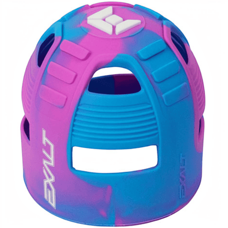 id-paintball Exalt Tank Grip aus blau-pinkem Gummi für Paintball-Flaschen mit rutschfester Struktur