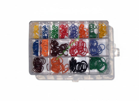id-paintball Dye Colored O-Ring Kit in einer transparenten Sortierbox mit verschiedenfarbigen Dichtungsringen