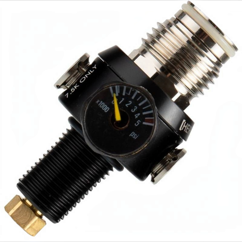id-paintball First Strike Hero2 300 Bar 4500 Psi Regulator mit Manometer und verstellbarem Gewinde in Schwarz und Silber
