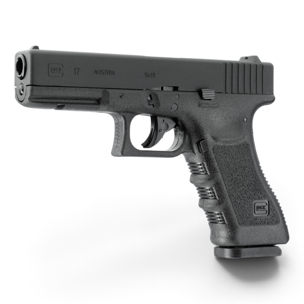 id-paintball GLOCK 17 CO2-Pistole in Schwarz mit Metallschlitten und originalen Markings für 4,5 mm Stahl-BBs