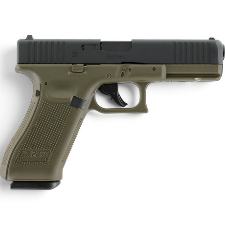 id-paintball GLOCK 17 Gen5 Airsoft-Pistole in Battlefield Green mit schwarzem Metallschlitten und Blowback-Funktion