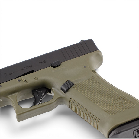 id-paintball GLOCK 17 Gen5 Airsoft in Battlefield Green mit schwarzem Metallschlitten und strukturierter Griffschale