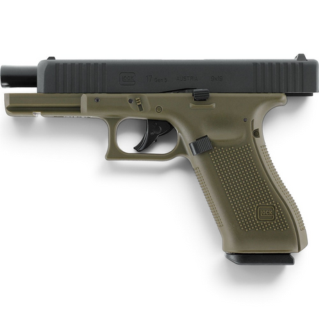 id-paintball GLOCK 17 Gen5 Airsoft-Pistole in Battlefield Green mit schwarzem Metallschlitten und Blowback-Funktion