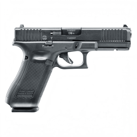id-paintball GLOCK 17 Gen5 Schreckschusspistole in Mattschwarz mit Picatinny-Schiene und originalgetreuen Markierungen