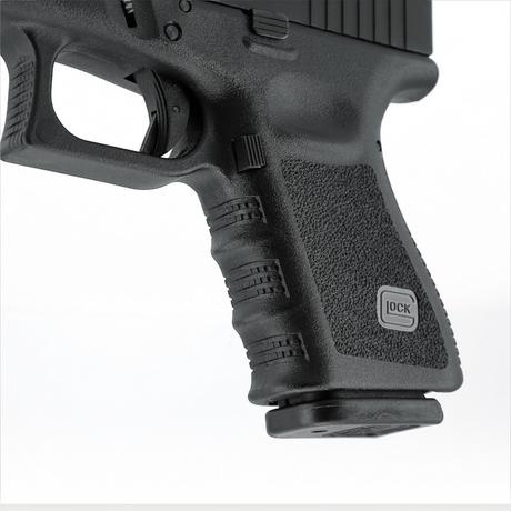 id-paintball GLOCK 19 Airsoft-Pistole mit schwarzem Polymer-Griffstück und strukturiertem Grip für sicheren Halt