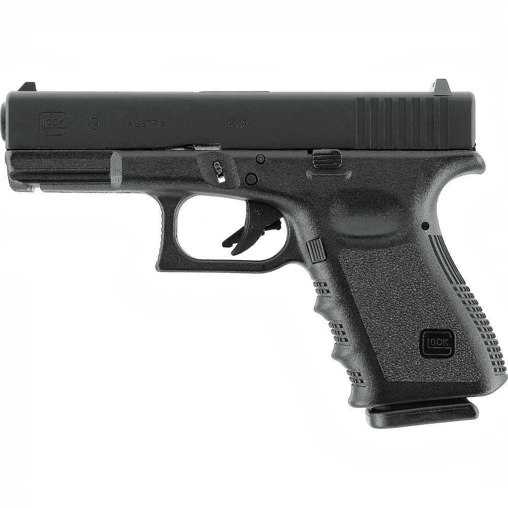 id-paintball GLOCK 19 Airsoft-Pistole in Schwarz mit Metallschlitten, Blowback-Funktion und 6 mm BB Kaliber