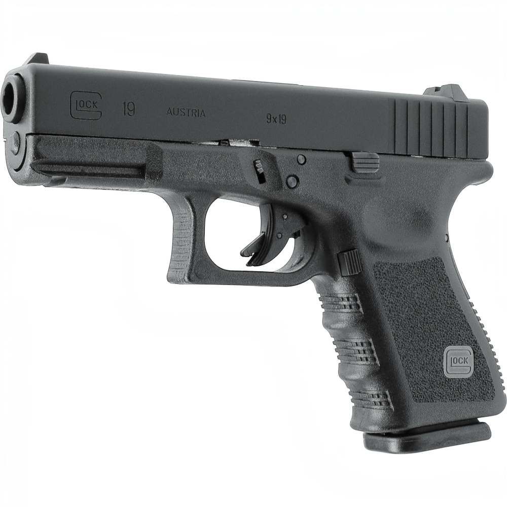 id-paintball GLOCK 19 Airsoft-Pistole in Schwarz mit Metallschlitten, Blowback-Funktion und 6 mm Kaliber