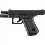 id-paintball GLOCK 19 Airsoft-Pistole in Schwarz mit Metallschlitten und Blowback-Funktion in Seitenansicht