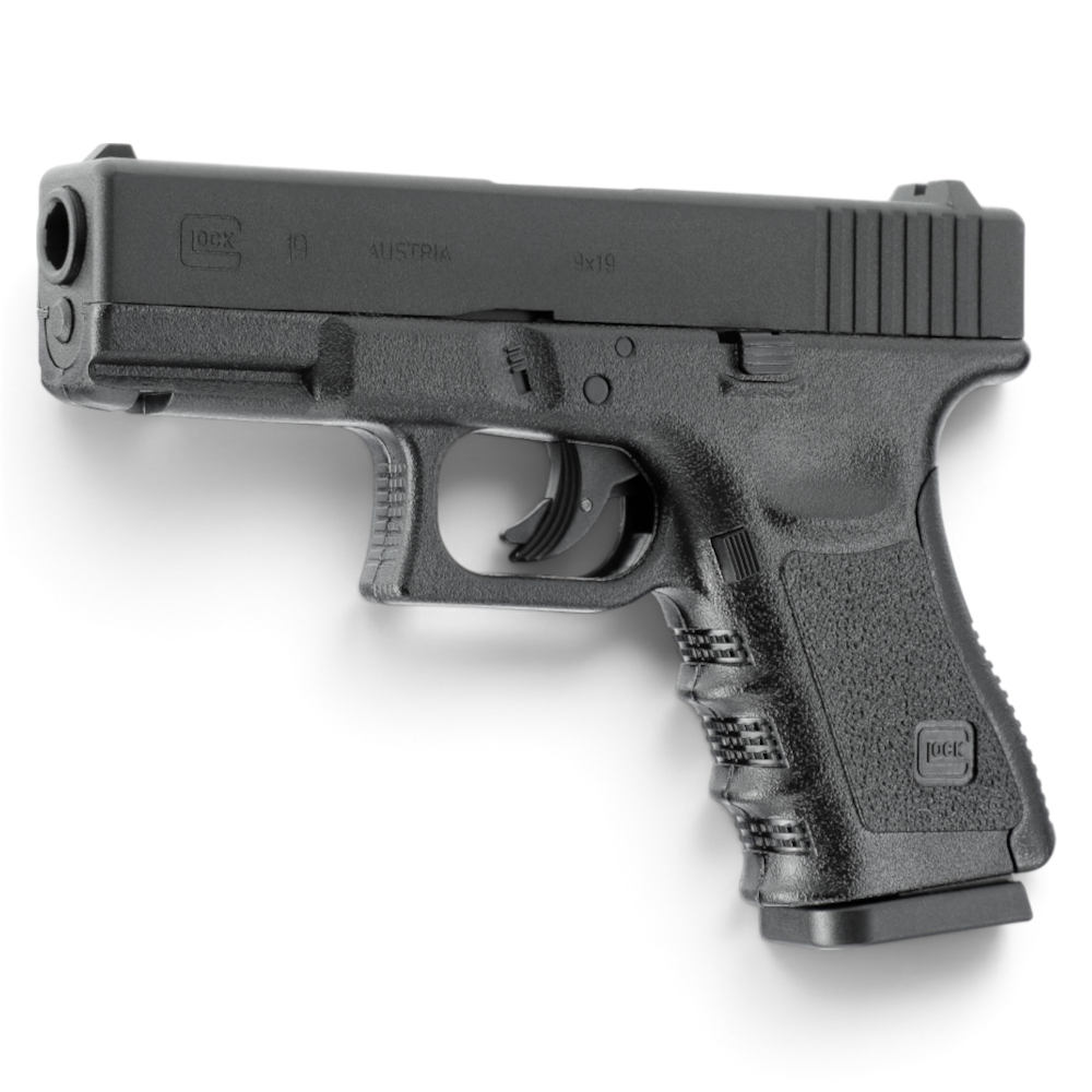 id-paintball Glock 19 CO2 Pistole mit Metallschlitten und originalgetreuen Markings in Schwarz