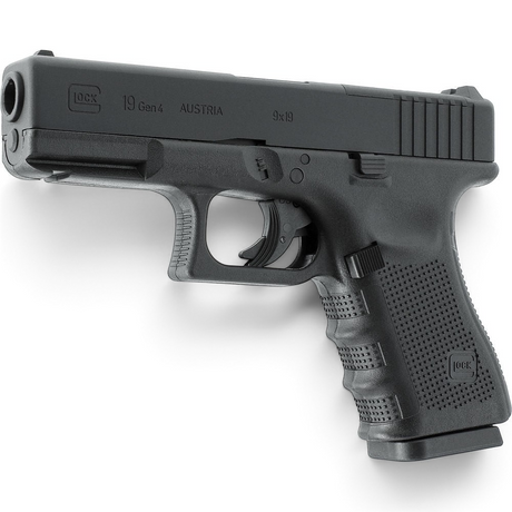 id-paintball GLOCK 19 Gen4 MOS CO2 Luftpistole in Schwarz mit Metallschlitten und strukturierter Griffschale
