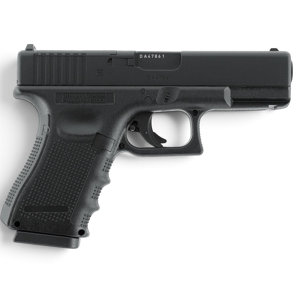 id-paintball GLOCK 19 Gen4 MOS CO2 Luftpistole in Schwarz mit Metallschlitten und strukturierter Griffschale