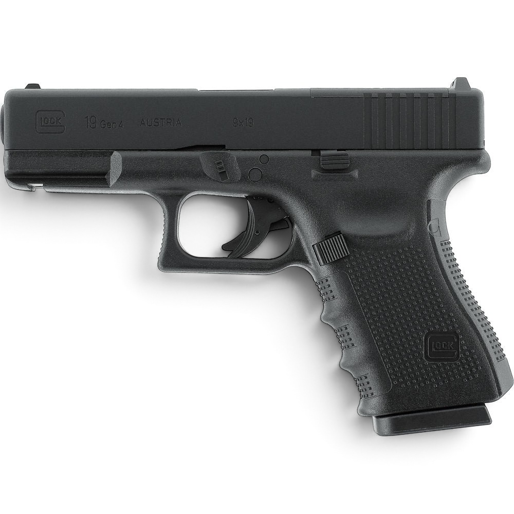 id-paintball GLOCK 19 Gen4 MOS CO2-Pistole in Schwarz mit Metallschlitten und strukturierter Griffschale