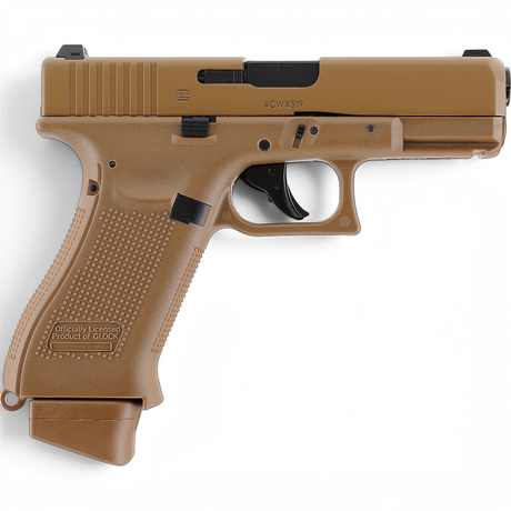 id-paintball GLOCK 19X Airsoft-Pistole in Coyote-Farbton mit Metallschlitten und CO2-Blowback-Funktion