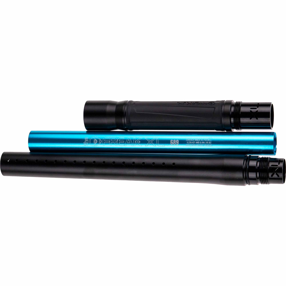 id-paintball GOG Freak XL Junior Laufset in Schwarz Matt mit blauem .689 Insert und Transport-Pod