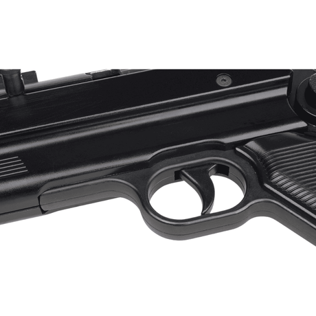 id-paintball GSG MP40 Schreckschusswaffe in Schwarz mit Detailansicht von Abzug und Gehäuse aus Vollmetall