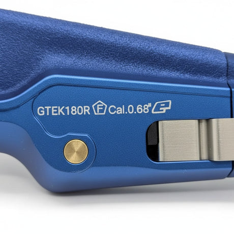 id-paintball Planet Eclipse GTEK 180R Paintball Markierer in Blau mit eingravierter Modellbezeichnung und F-Zeichen