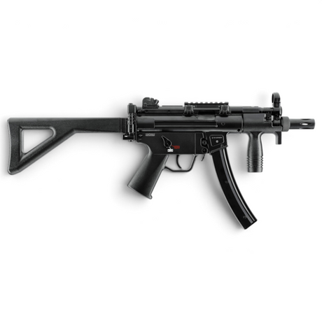 Heckler & Koch MP5 K-PDW CO2 BB Gewehr von id-paintball mit Klappschaft, Blowback-Funktion und 41-Schuss-Magazin.