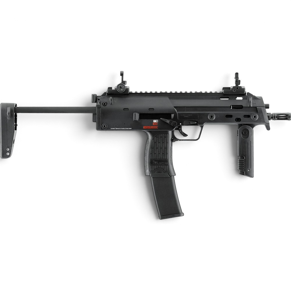 id-paintball Heckler & Koch MP7 A1 Gas-Blowback-Airsoft in Schwarz mit ausziehbarem Schaft und klappbarem Vordergriff