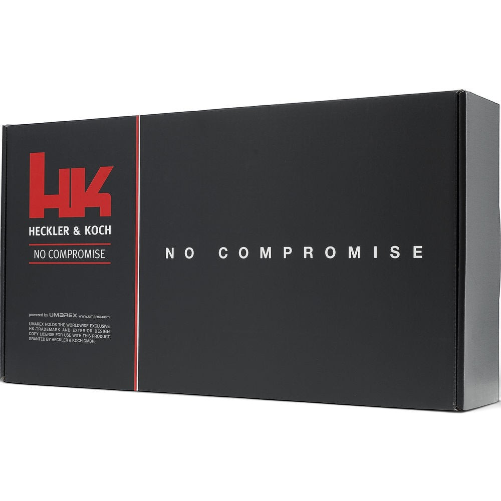 id-paintball Heckler & Koch MP7 A1 Airsoft Verpackung in Schwarz mit Markenlogo und No Compromise Schriftzug