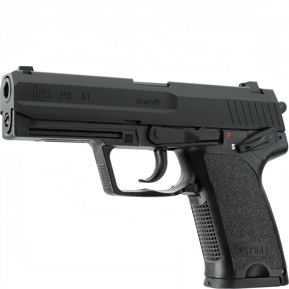 id-paintball Heckler & Koch P8 A1 GBB Airsoft-Pistole in Schwarz mit Metallschlitten und originalen HK-Markings