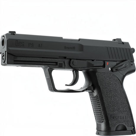 id-paintball Heckler & Koch P8 A1 GBB Airsoft-Pistole in Schwarz mit Metallschlitten und originalen HK-Markings