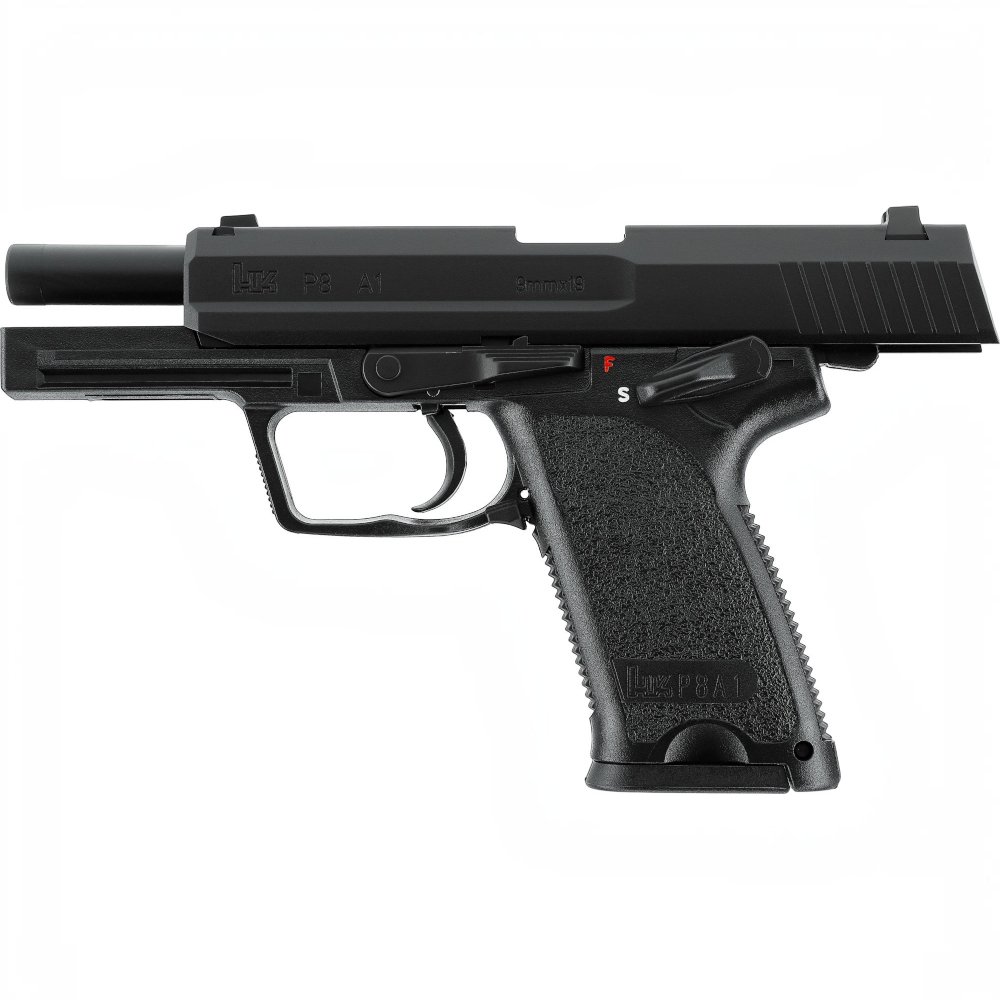 id-paintball Heckler & Koch P8 A1 GBB Airsoft Pistole in Schwarz mit Metallschlitten und originalen HK-Markings