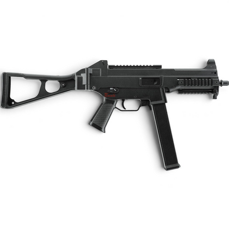 id-paintball Heckler & Koch UMP Sportsline Airsoft-Maschinenpistole in Schwarz mit Klappschaft und Picatinny-Rail