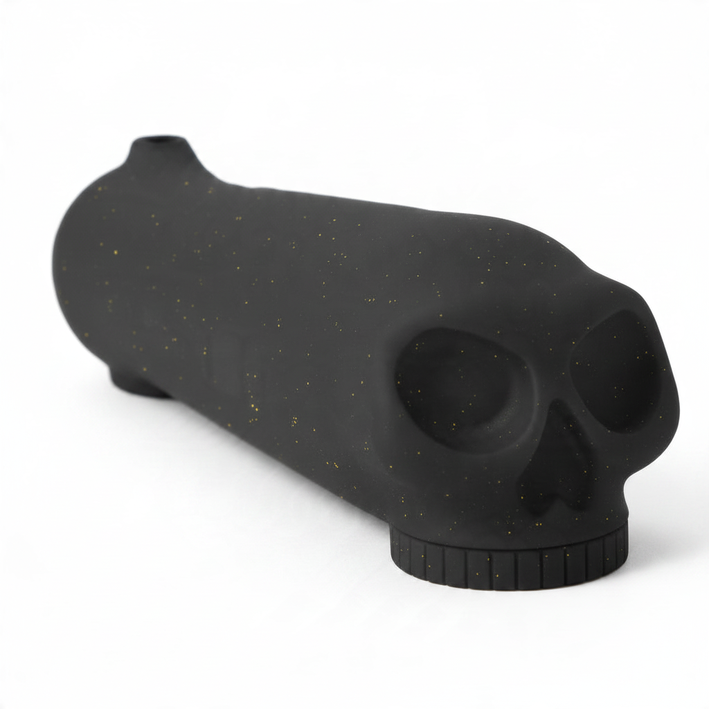 id-paintball HK Army Skull Pot in Schwarz mit goldenen Sprenkeln und 3D-Totenkopf-Design für Paintball