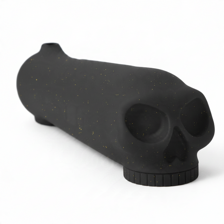 id-paintball HK Army Skull Pot in Schwarz mit goldenen Sprenkeln und 3D-Totenkopf-Design für Paintball