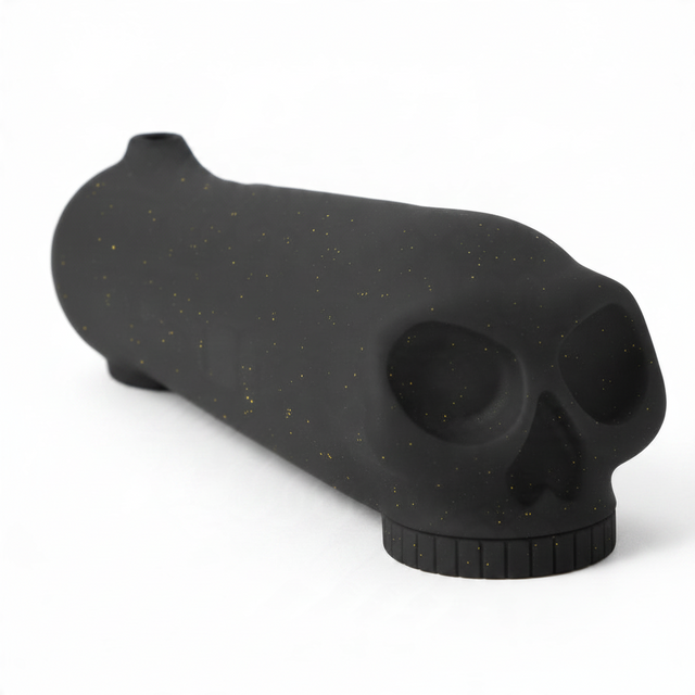 id-paintball HK Army Skull Pot in Schwarz mit goldenen Sprenkeln und 3D-Totenkopf-Design für Paintball