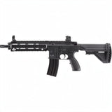 id-paintball Heckler & Koch HK416 D Airsoft AEG in Schwarz mit Aluminiumlauf, Picatinny-Schiene und verstellbarem Schaft.