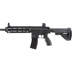 id-paintball Heckler & Koch HK416 D Airsoft AEG in Schwarz mit Aluminiumlauf, Picatinny-Schiene und verstellbarem Schaft.
