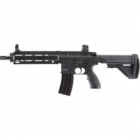 id-paintball Heckler & Koch HK416 D Airsoft AEG in Schwarz mit Aluminiumlauf, Picatinny-Schiene und verstellbarem Schaft.