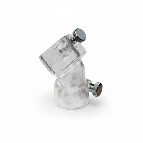 id-paintball 45 Grad Hopper Elbow Feed Adapter aus transparentem Kunststoff mit Rändelschrauben zur Befestigung