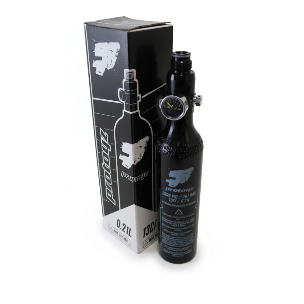 id-paintball Protoyz 0,21l HP-System mit 200 Bar Aluminiumflasche und Regulator inklusive Manometer in Schwarz