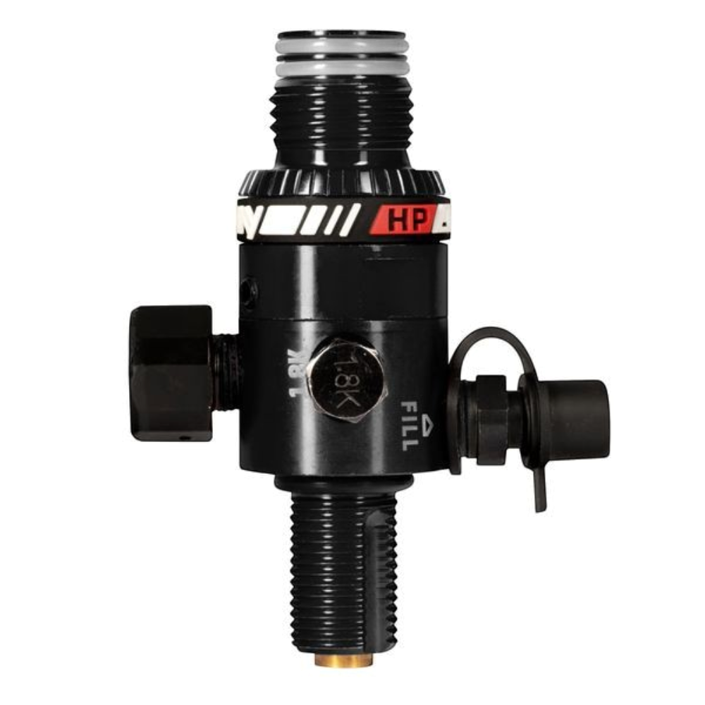 id-paintball HK Army HP8 300 Bar Regulator in Schwarz aus Aluminium mit Manometer und Berstscheiben