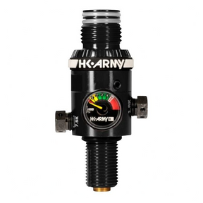 id-paintball HK Army HP8 300 Bar Regulator in Schwarz aus Aluminium mit Manometer und Dual-Berstscheiben