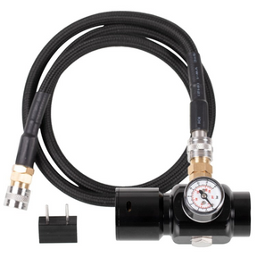 id-paintball PowAir V1 HPA Regulator mit schwarzem Schlauchsystem, Manometer und Tournament-Lock für Airsoft