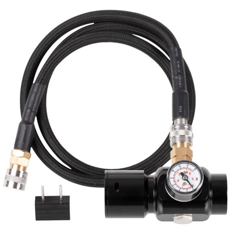 id-paintball PowAir V1 HPA Regulator mit schwarzem Schlauchsystem, Manometer und Tournament-Lock für Airsoft