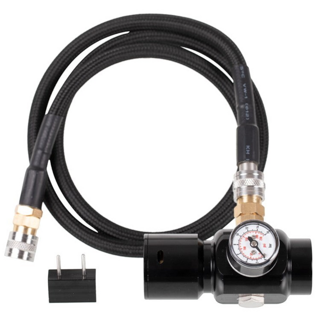 id-paintball PowAir V1 HPA Regulator mit schwarzem Schlauchsystem, Manometer und Tournament-Lock für Airsoft