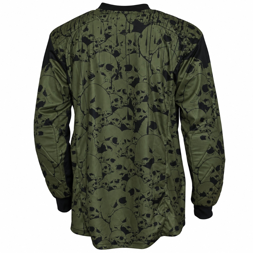 id-paintball Jersey The Skulls Oliv in olivgrün mit Totenkopf-Muster, gepolstert, Rückansicht