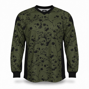 id-paintball Jersey The Skulls Oliv in olivgrün mit Totenkopf-Muster, gepolstertes Paintball-Trikot mit langen Ärmeln