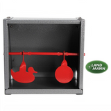 id-paintball Landmann Kugelfang 14x14 aus Metall mit zwei roten Pendelzielen in Enten- und Kreisform